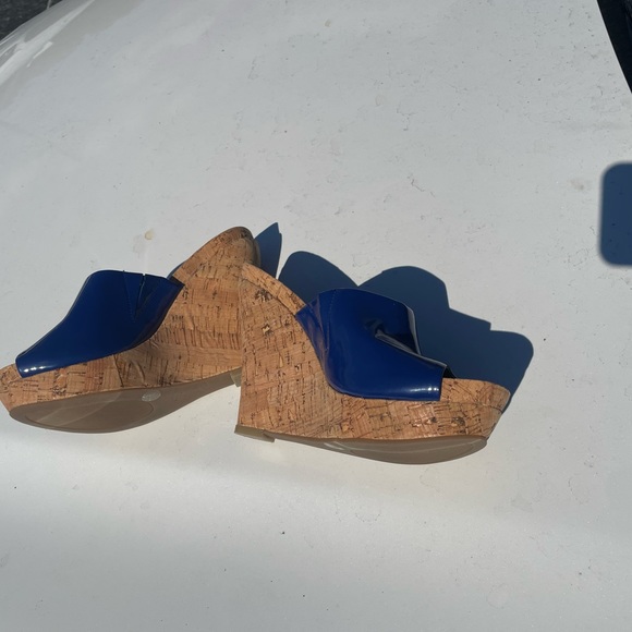 Jessica Simpson Royal Blue Gatty Cork Heel Wedge Slide In Mules Women Size 6.5 B - Picture 13 of 14